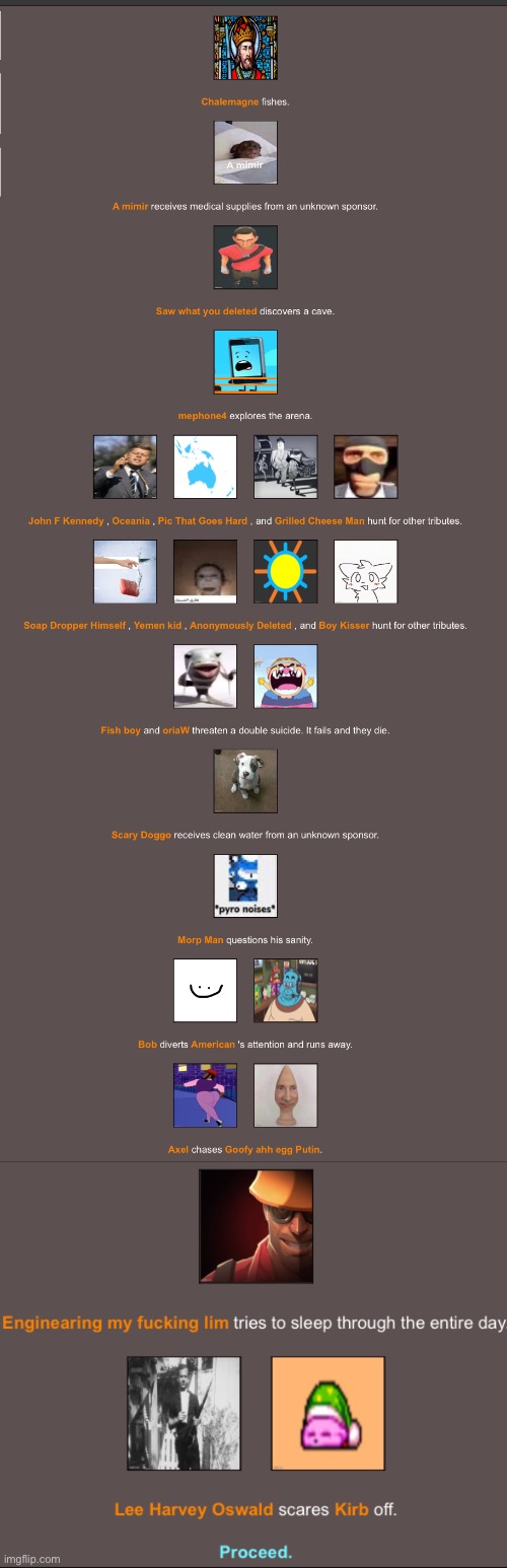 Fish boy and Wario just said “Kys” | image tagged in hunger games,memes | made w/ Imgflip meme maker