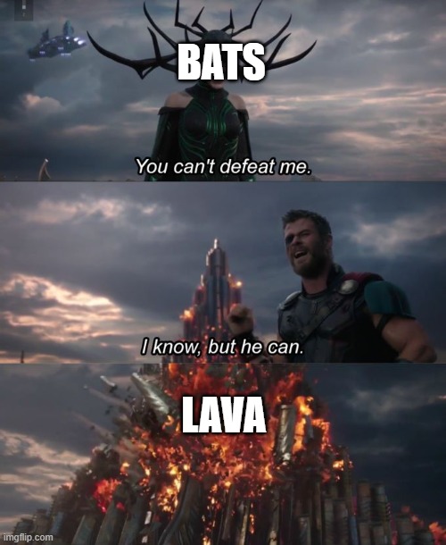 Can anyone relate to this? | BATS; LAVA | image tagged in you can't defeat me | made w/ Imgflip meme maker