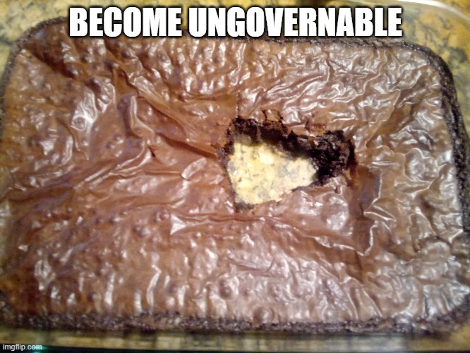Become Ungovernable | BECOME UNGOVERNABLE | image tagged in brownies,ungovernable,rebel | made w/ Imgflip meme maker