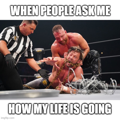 How's my life | WHEN PEOPLE ASK ME; HOW MY LIFE IS GOING | image tagged in wrestling,joke | made w/ Imgflip meme maker
