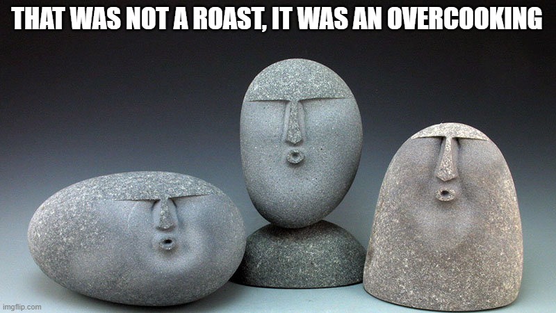 Oof Stones | THAT WAS NOT A ROAST, IT WAS AN OVERCOOKING | image tagged in oof stones | made w/ Imgflip meme maker