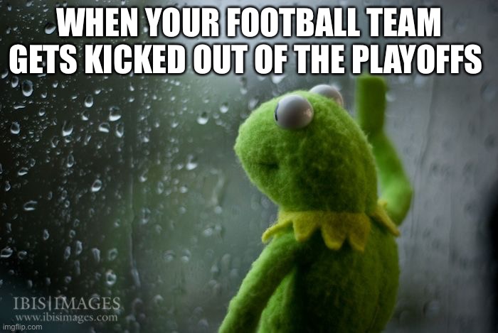 kermit window | WHEN YOUR FOOTBALL TEAM GETS KICKED OUT OF THE PLAYOFFS | image tagged in kermit window | made w/ Imgflip meme maker