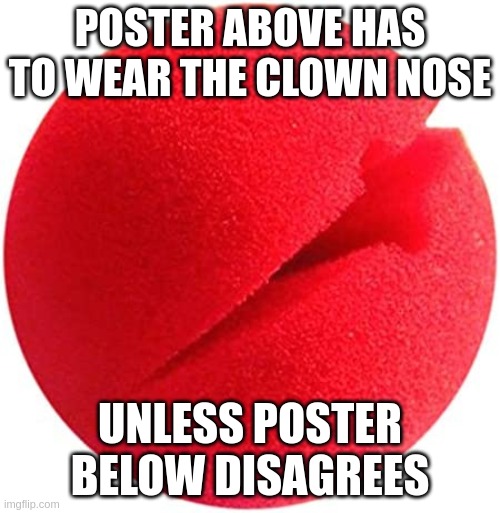 POSTER ABOVE HAS TO WEAR THE CLOWN NOSE; UNLESS POSTER BELOW DISAGREES | made w/ Imgflip meme maker