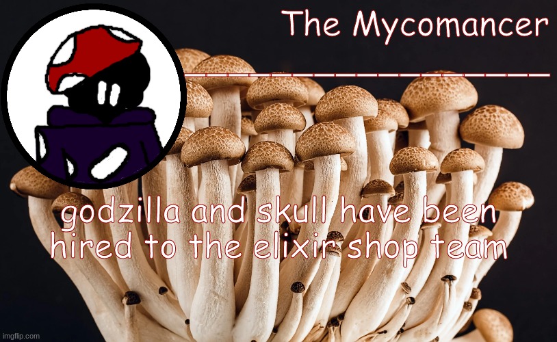 bhijk | godzilla and skull have been hired to the elixir shop team | made w/ Imgflip meme maker
