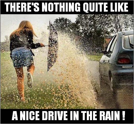 It's My Passion ! | THERE'S NOTHING QUITE LIKE; A NICE DRIVE IN THE RAIN ! | image tagged in driving,splash,pedestrians,hobby | made w/ Imgflip meme maker