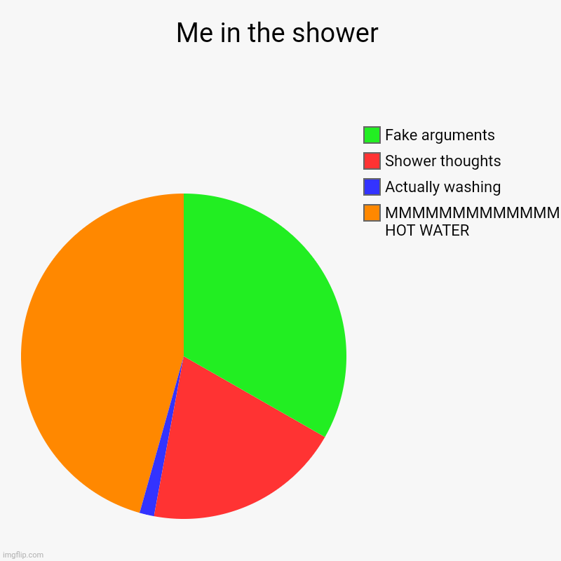Me in the shower | MMMMMMMMMMMMMMMMMMM HOT WATER, Actually washing, Shower thoughts, Fake arguments | image tagged in charts,pie charts | made w/ Imgflip chart maker