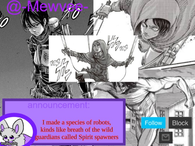 Mewvee temp 5.0 (Thx sylceon!!) | I made a species of robots, kinds like breath of the wild guardians called Spirit spawners | image tagged in mewvee temp 5 0 thx sylceon | made w/ Imgflip meme maker