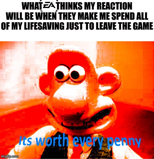 It's worth every penny | WHAT        THINKS MY REACTION WILL BE WHEN THEY MAKE ME SPEND ALL OF MY LIFESAVING JUST TO LEAVE THE GAME | image tagged in it's worth every penny | made w/ Imgflip meme maker
