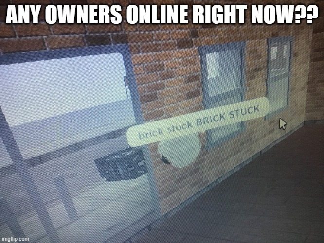 Brick stuck | ANY OWNERS ONLINE RIGHT NOW?? | image tagged in brick stuck | made w/ Imgflip meme maker