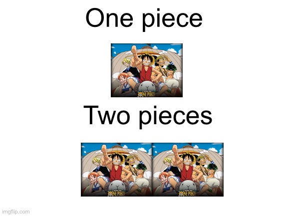 Meme #722 | One piece; Two pieces | image tagged in blank white template,one piece,anime,memes,funny,pirates | made w/ Imgflip meme maker