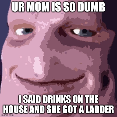 fat | UR MOM IS SO DUMB; I SAID DRINKS ON THE HOUSE AND SHE GOT A LADDER | image tagged in fat | made w/ Imgflip meme maker