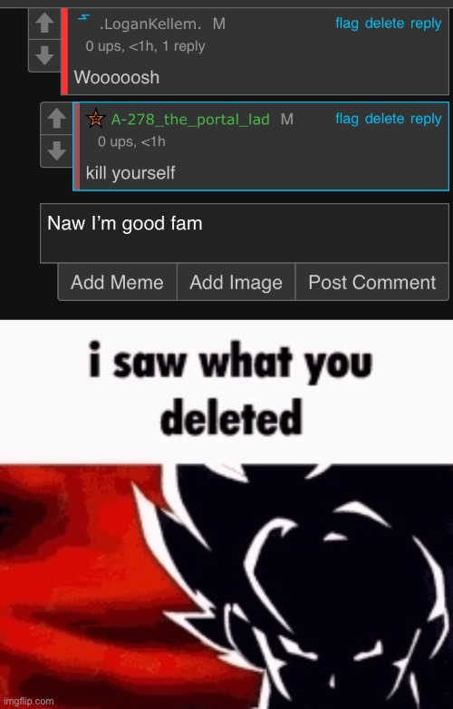 Never delete your comments on MSMG | image tagged in i saw what you deleted | made w/ Imgflip meme maker