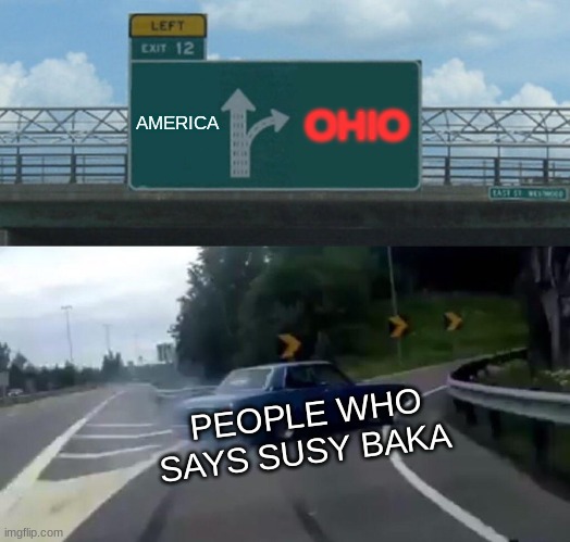 Left Exit 12 Off Ramp Meme | AMERICA; OHIO; PEOPLE WHO SAYS SUSY BAKA | image tagged in memes,left exit 12 off ramp | made w/ Imgflip meme maker