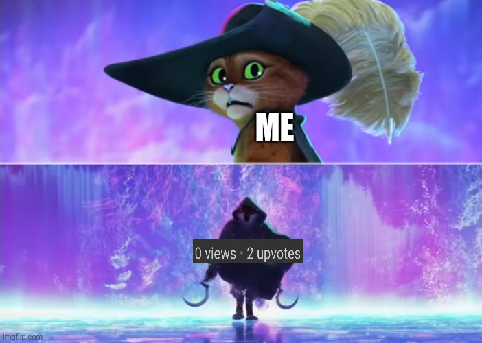 Ghost upvotes | ME | image tagged in puss and boots scared | made w/ Imgflip meme maker