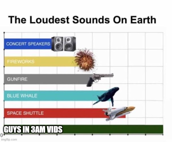 The Loudest Sounds on Earth | GUYS IN 3AM VIDS | image tagged in the loudest sounds on earth,3am | made w/ Imgflip meme maker
