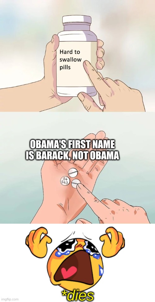 My life is a lie, I've been bamboozled. | OBAMA'S FIRST NAME IS BARACK, NOT OBAMA; *dies | image tagged in memes,hard to swallow pills | made w/ Imgflip meme maker