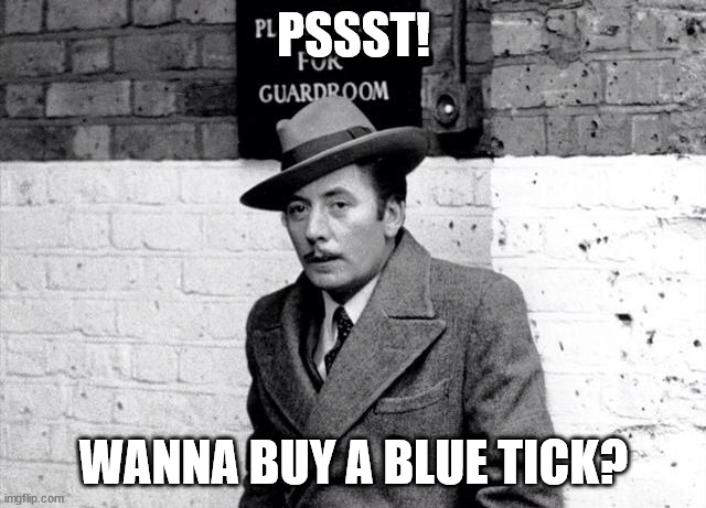 Wanna Buy A Blue Tick | PSSST! WANNA BUY A BLUE TICK? | image tagged in wanna buy a blue tick | made w/ Imgflip meme maker