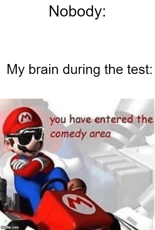 WhOo | Nobody:; My brain during the test: | image tagged in you have entered the comedy area | made w/ Imgflip meme maker