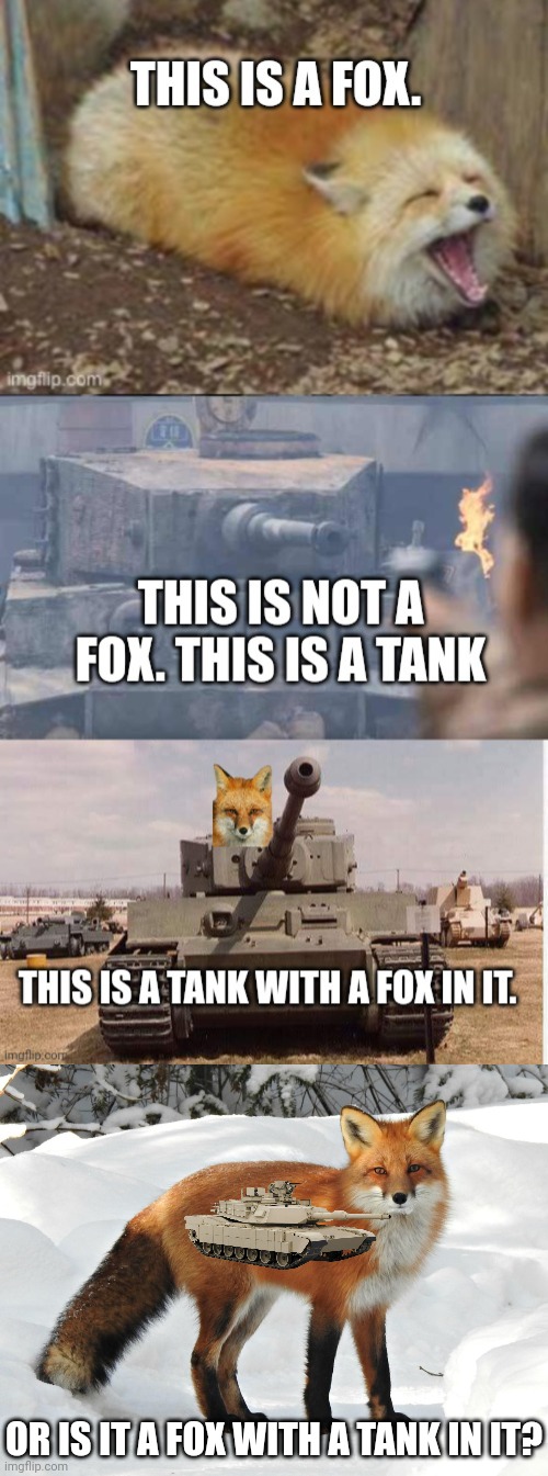 Important fox questions... | OR IS IT A FOX WITH A TANK IN IT? | made w/ Imgflip meme maker