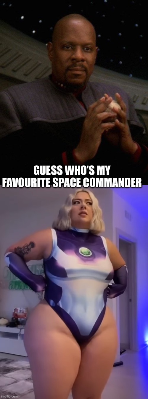 Bbw as commander | GUESS WHO’S MY FAVOURITE SPACE COMMANDER | image tagged in ben sisko with baseball,bbw,big boobs | made w/ Imgflip meme maker