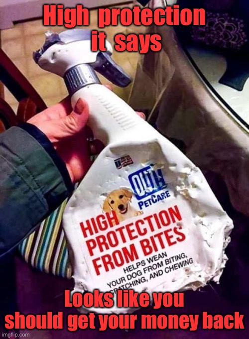 High protection | High  protection  it  says; Looks like you should get your money back | image tagged in failed,protection from bites,get your money back,you had one job | made w/ Imgflip meme maker