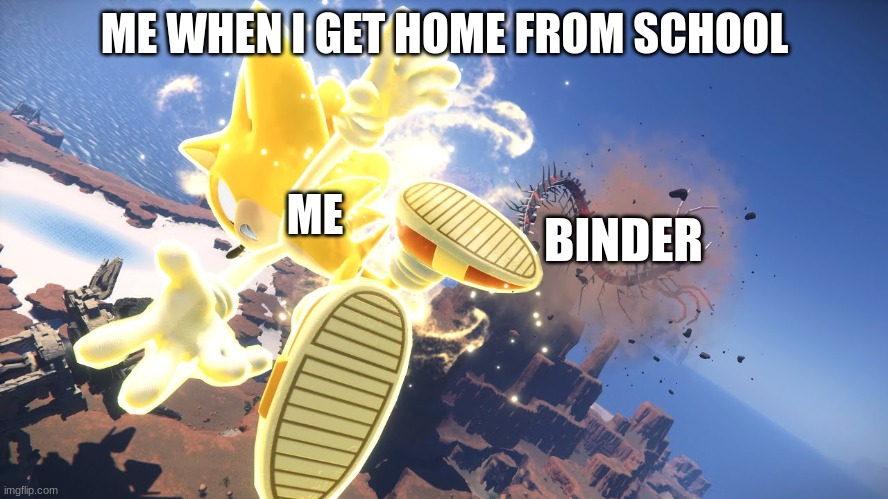 I haven't been on since whats up | ME WHEN I GET HOME FROM SCHOOL; BINDER; ME | image tagged in sonic the hedgehog,relatable memes,school | made w/ Imgflip meme maker