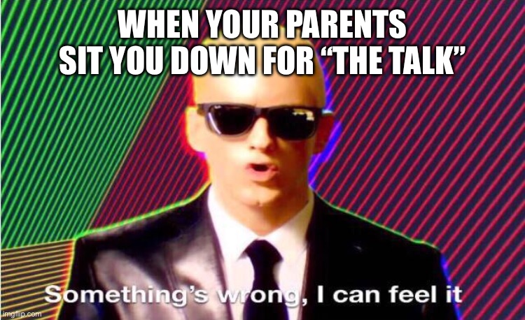 Something’s wrong | WHEN YOUR PARENTS SIT YOU DOWN FOR “THE TALK” | image tagged in something s wrong | made w/ Imgflip meme maker
