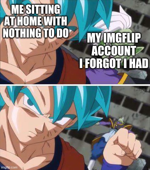 Goku hits zamasu | ME SITTING AT HOME WITH NOTHING TO DO; MY IMGFLIP ACCOUNT I FORGOT I HAD | image tagged in goku hits zamasu | made w/ Imgflip meme maker