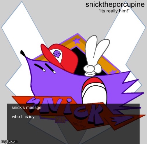 snicks message | who tf is icy | image tagged in snicks message | made w/ Imgflip meme maker