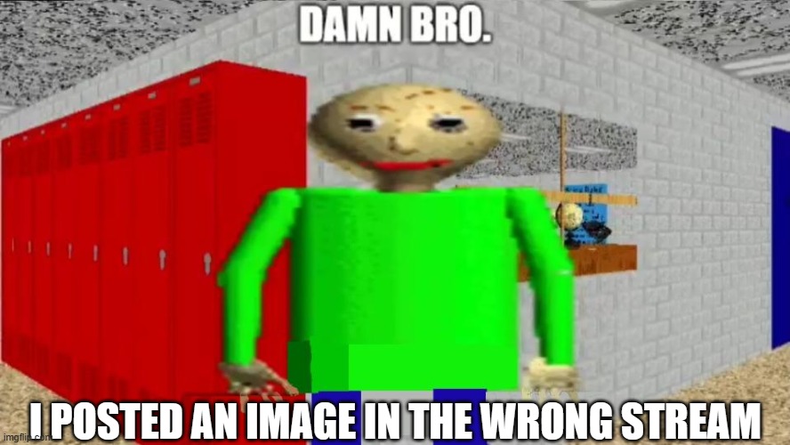 (AKA this stream) | I POSTED AN IMAGE IN THE WRONG STREAM | image tagged in damn bro baldi / balder | made w/ Imgflip meme maker