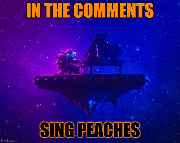 You know what to do. | IN THE COMMENTS; SING PEACHES | image tagged in bowser,super mario,mario movie,princess peach | made w/ Imgflip meme maker