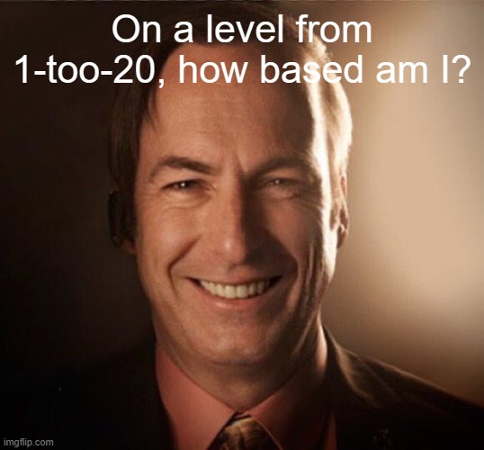 Saul Bestman | On a level from 1-too-20, how based am I? | image tagged in saul bestman | made w/ Imgflip meme maker
