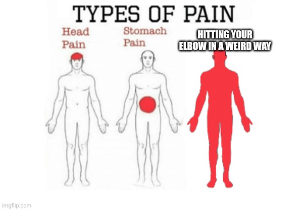 Types of Pain | HITTING YOUR ELBOW IN A WEIRD WAY | image tagged in types of pain | made w/ Imgflip meme maker