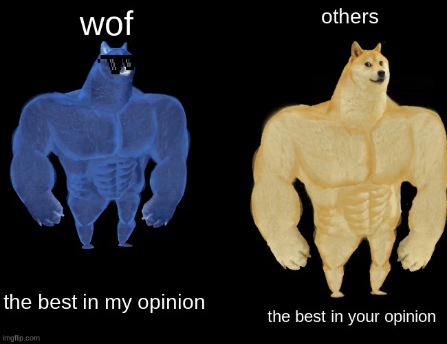 me | wof; others; the best in my opinion; the best in your opinion | image tagged in memes,buff doge vs cheems | made w/ Imgflip meme maker