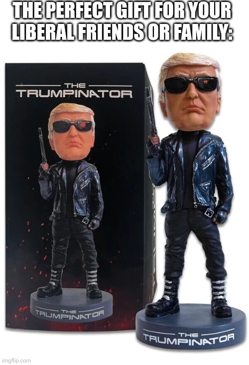 TRUMPINATOR | THE PERFECT GIFT FOR YOUR LIBERAL FRIENDS OR FAMILY: | image tagged in president trump,liberals,politics,terminator | made w/ Imgflip meme maker