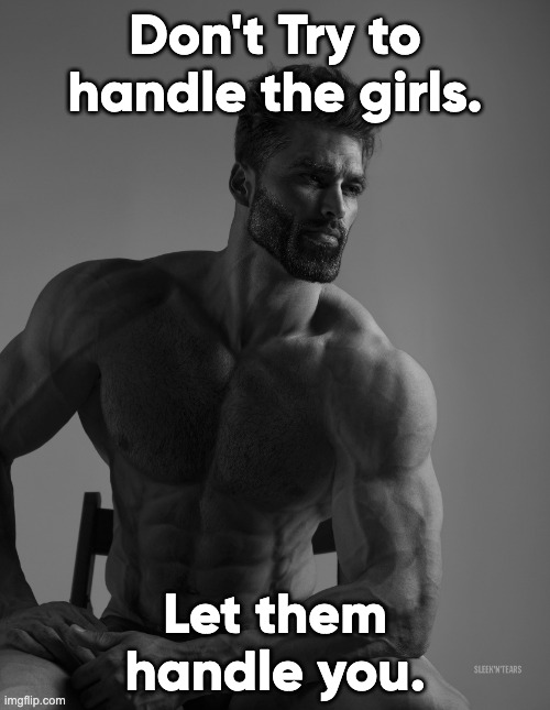 Toxic masculinity and possessiveness | Don't Try to handle the girls. Let them handle you. | image tagged in giga chad | made w/ Imgflip meme maker