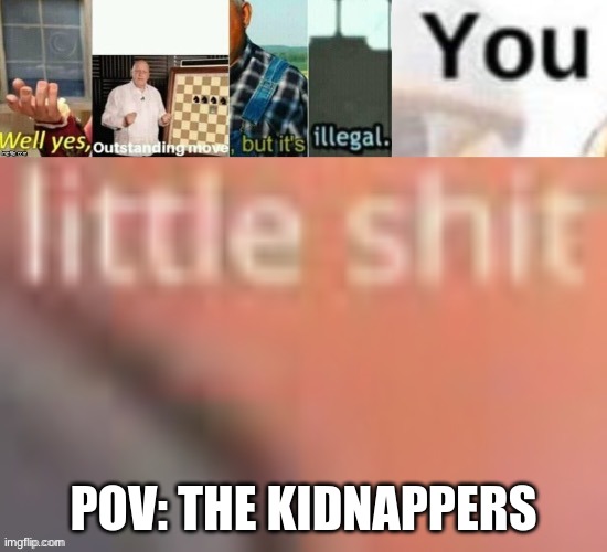 Well yes, outstanding move, but it’s illegal you little sh*t | POV: THE KIDNAPPERS | image tagged in well yes outstanding move but it s illegal you little sh t | made w/ Imgflip meme maker