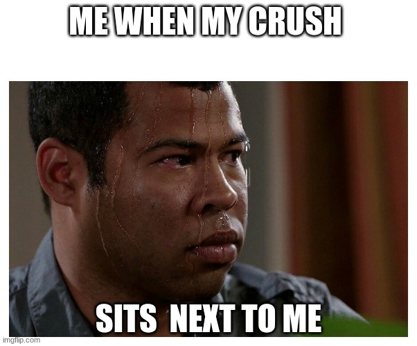 Jordan Peele Sweating | ME WHEN MY CRUSH; SITS  NEXT TO ME | image tagged in jordan peele sweating | made w/ Imgflip meme maker