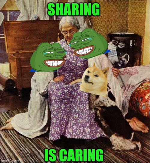 Pepe shares with dogs | SHARING; IS CARING | made w/ Imgflip meme maker