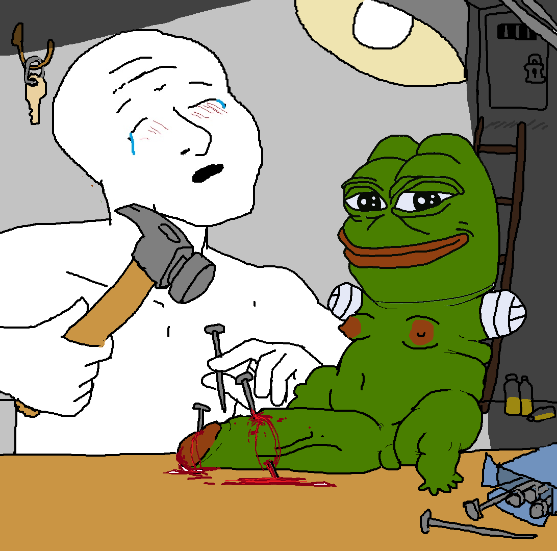 Wojak nails Pepe the frog's penis Blank Meme Template