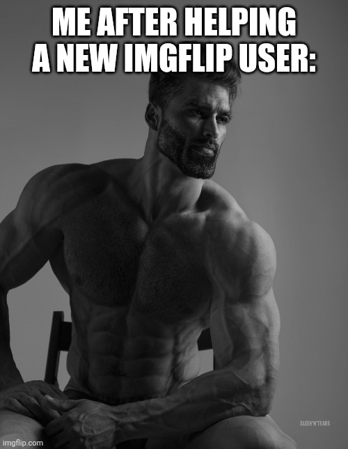 Help the newbies | ME AFTER HELPING A NEW IMGFLIP USER: | image tagged in giga chad | made w/ Imgflip meme maker