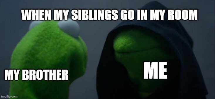 Evil Kermit Meme | WHEN MY SIBLINGS GO IN MY ROOM; ME; MY BROTHER | image tagged in memes,evil kermit | made w/ Imgflip meme maker