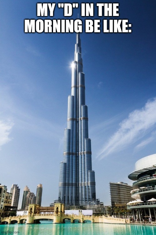 Burj Khalifa | MY "D" IN THE MORNING BE LIKE: | image tagged in burj khalifa | made w/ Imgflip meme maker