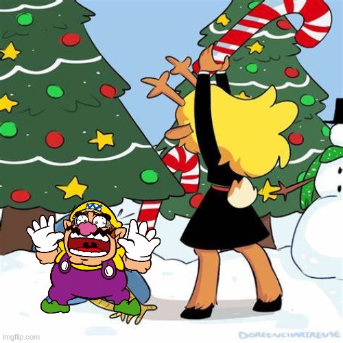 wario dies from getting beat to death with a candy cane by noelle.mp3 | image tagged in noelle beating berdly | made w/ Imgflip meme maker
