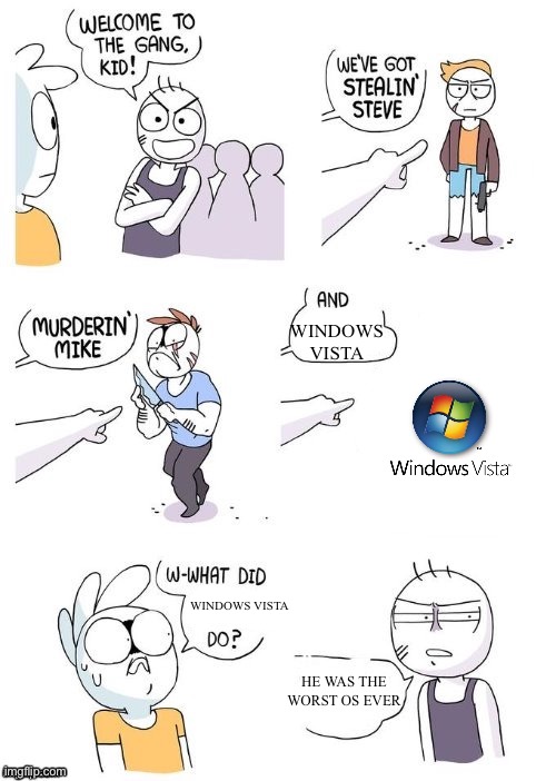 What did X do? | WINDOWS VISTA; WINDOWS VISTA; HE WAS THE WORST OS EVER | image tagged in what did x do | made w/ Imgflip meme maker