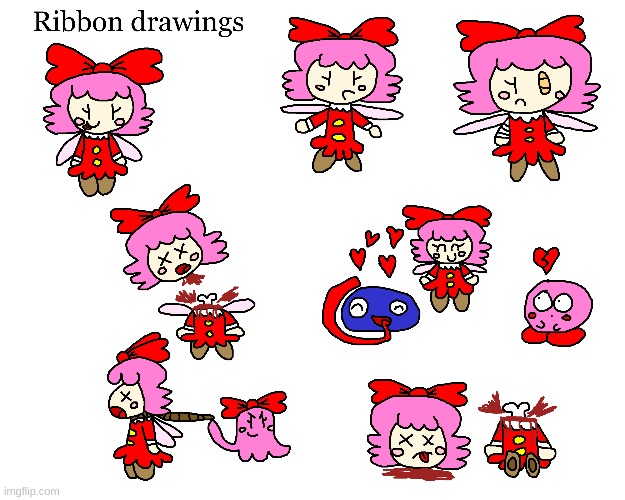 Ribbon drawings in April | image tagged in kirby,ribbon,gore,blood,funny,cute | made w/ Imgflip meme maker