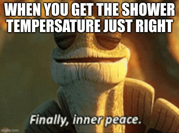 Finally, inner peace. | WHEN YOU GET THE SHOWER TEMPERSATURE JUST RIGHT | image tagged in finally inner peace | made w/ Imgflip meme maker