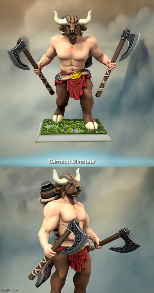 New Oc! Samson Minotaur. | image tagged in minotaur,heroforge,3d | made w/ Imgflip meme maker