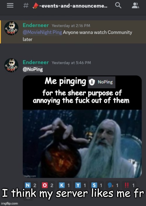 alr im back chat | I think my server likes me fr | made w/ Imgflip meme maker