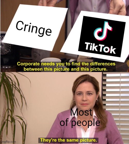I see no difference! Do you see something different? | Cringe; Most of people | image tagged in memes,they're the same picture,tiktok,cringe | made w/ Imgflip meme maker